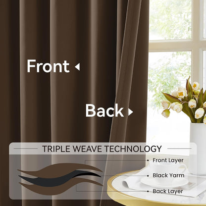 KangBang Chocolate Brown Blackout Curtains 90 Inches Long for Bedroom, Pinch Pleated Thermal Privacy Assured Draperies for Living Room Kitchen with Hooks,40”Wx90”L,2 Panels