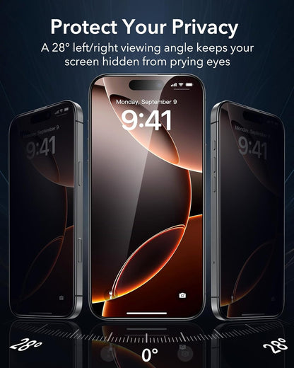 ESR 3 Pack for iPhone 16 Pro Max Privacy Screen Protector, Anti-spy Tempered-Glass Privacy Screen Protector with Flawless Fit Tray, Micro-curved Edges, Case Friendly