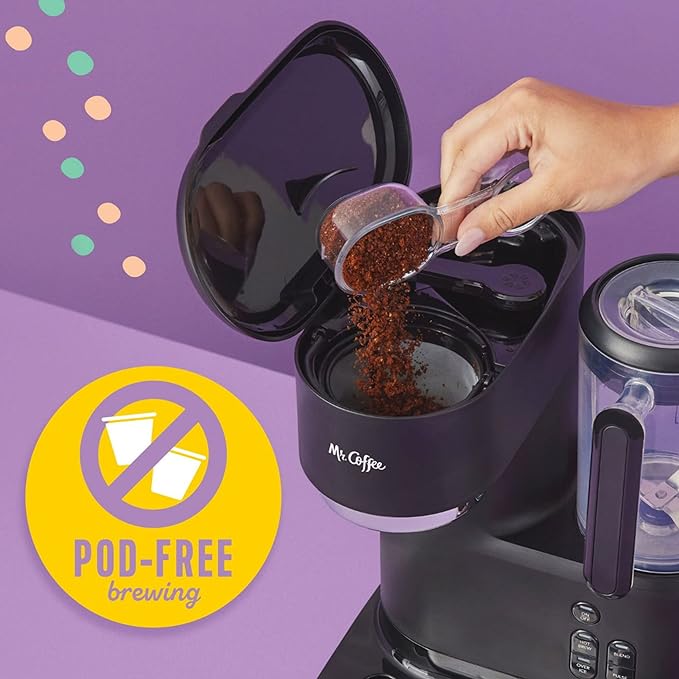 Mr. Coffee 3-in-1 Single-Serve Iced and Hot Coffee/Tea Maker with Blender with Reusable Filter, Scoop, Recipe Book, 2 Tumblers, Lids and Straws, Black