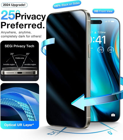 UltraGlass Ultra 9H+ Glass for iPhone 14 Pro Privacy Screen Protector [No.1 Military Grade Shatterproof & 100% Anti Spy] Glass Privacy Screen iPhone 14 Pro Tempered [Longest Durable],2 Pack