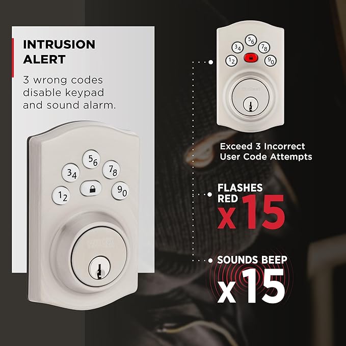 Kwikset Powerbolt 240 5-Button Keypad Satin Nickel Traditional Electronic Deadbolt Door Lock, Featuring Convenient Keyless Entry, Customizable User Codes and Auto-Locking