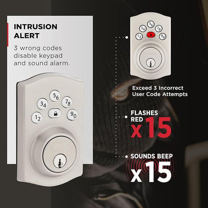 Kwikset Powerbolt 240 5-Button Keypad Satin Nickel Traditional Electronic Deadbolt Door Lock, Featuring Convenient Keyless Entry, Customizable User Codes and Auto-Locking