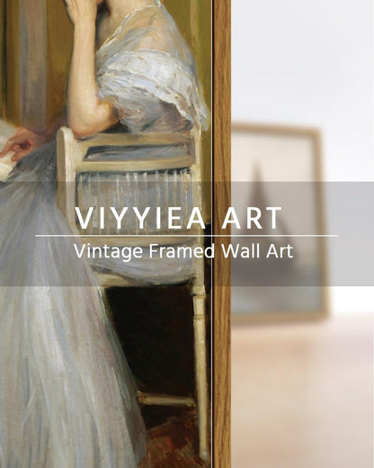 VIYYIEA Framed Canvas Wall Art Home Decor Portrait Art for Living Room Women Reading Pictures Bedroom Bathroom Wall Decor Mid Century Lady Oil Painting Room Decor Vintage Prints Aesthetic 12x16in