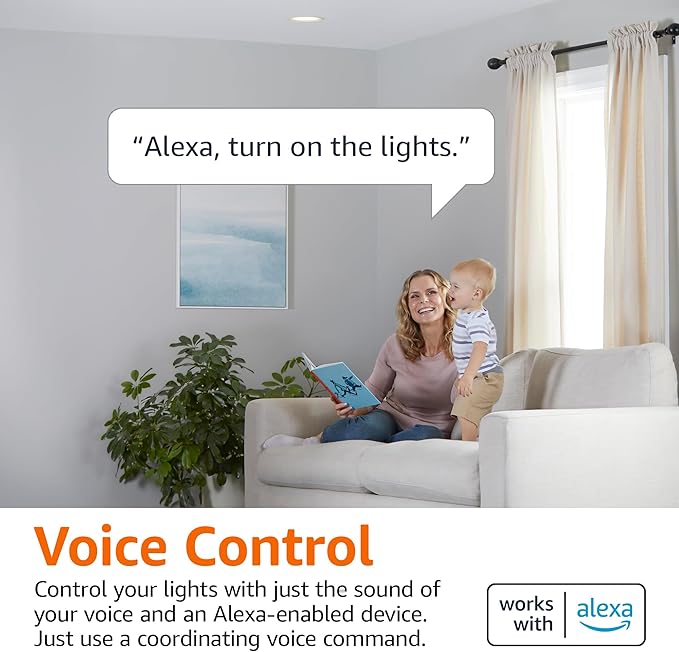 Amazon Basics Smart BR30 LED Light Bulb, Dimmable Soft White (2700K), 9W (60W Equivalent), 800LM, Works with Alexa Only, 2.4 GHz Wi-Fi, No Hub Required, 1 Pack