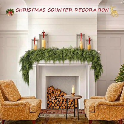 6 Ft Artificial Cedar Garlands – Real Touch Winter Greenery, Realistic Artificial Cedar Tree Christmas Pine Garland Decorations for Table Mantle Wall Indoor Fireplace Holiday Party (5ft, 2)