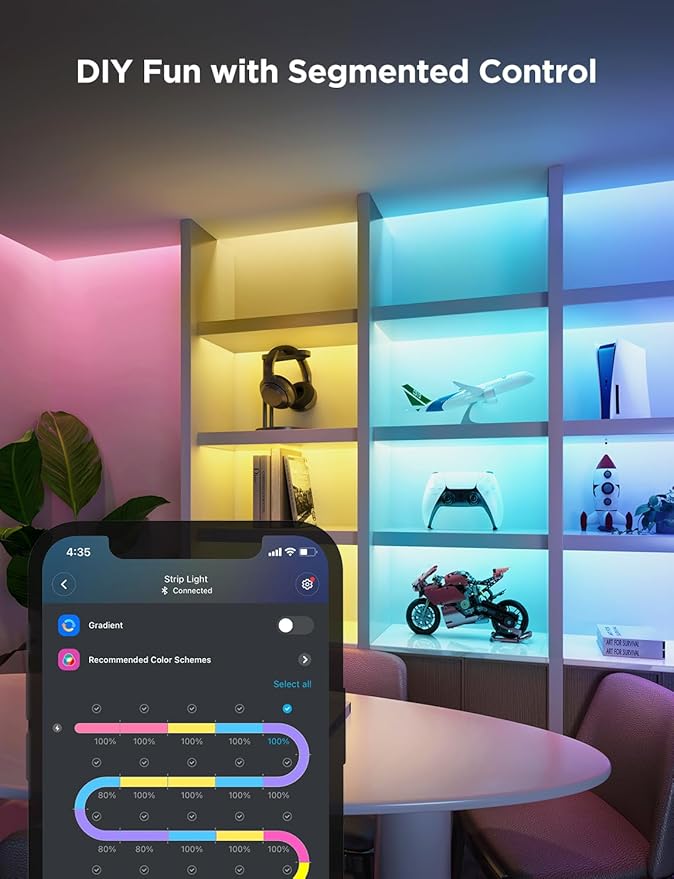 Govee RGBIC Strip Light 2 Pro, 3.28ft LED Lights Extension Without Plug, DIY Multiple Colors on One Line, Smart LED Strip Lights for Bedroom, Studio, Cabinet, Upgraded RGBICWW, Home Decor