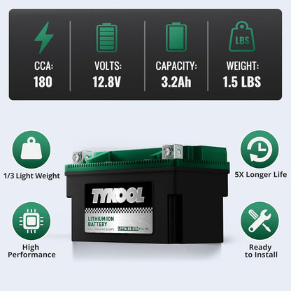 YTX7A-BS,180 CCA, Lithium LiFePO4 Motorcycle Battery,2X Cranking Amps,5X Longer Life, Compatible for Motorcycle,Scooter,Moped, ATV,4 Wheeler, Lawn Mower, and Generator Battery