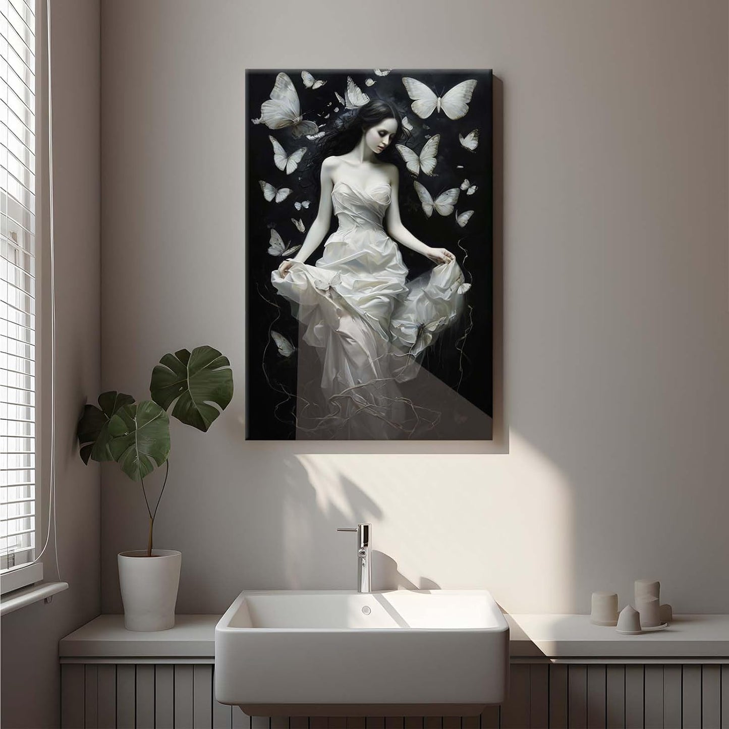 Vintage Gothic Feminine Canvas Wall Art Print Butterfly Poster Moody Preppy Wall Art Dark College Decor for Home Bedroom28x40in Wood Framed