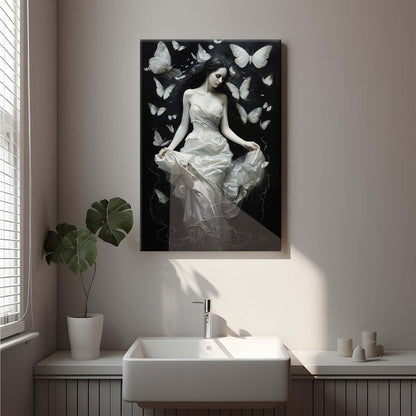 Vintage Gothic Feminine Canvas Wall Art Print Butterfly Poster Moody Preppy Wall Art Dark College Decor for Home Bedroom20x30in Wood Framed