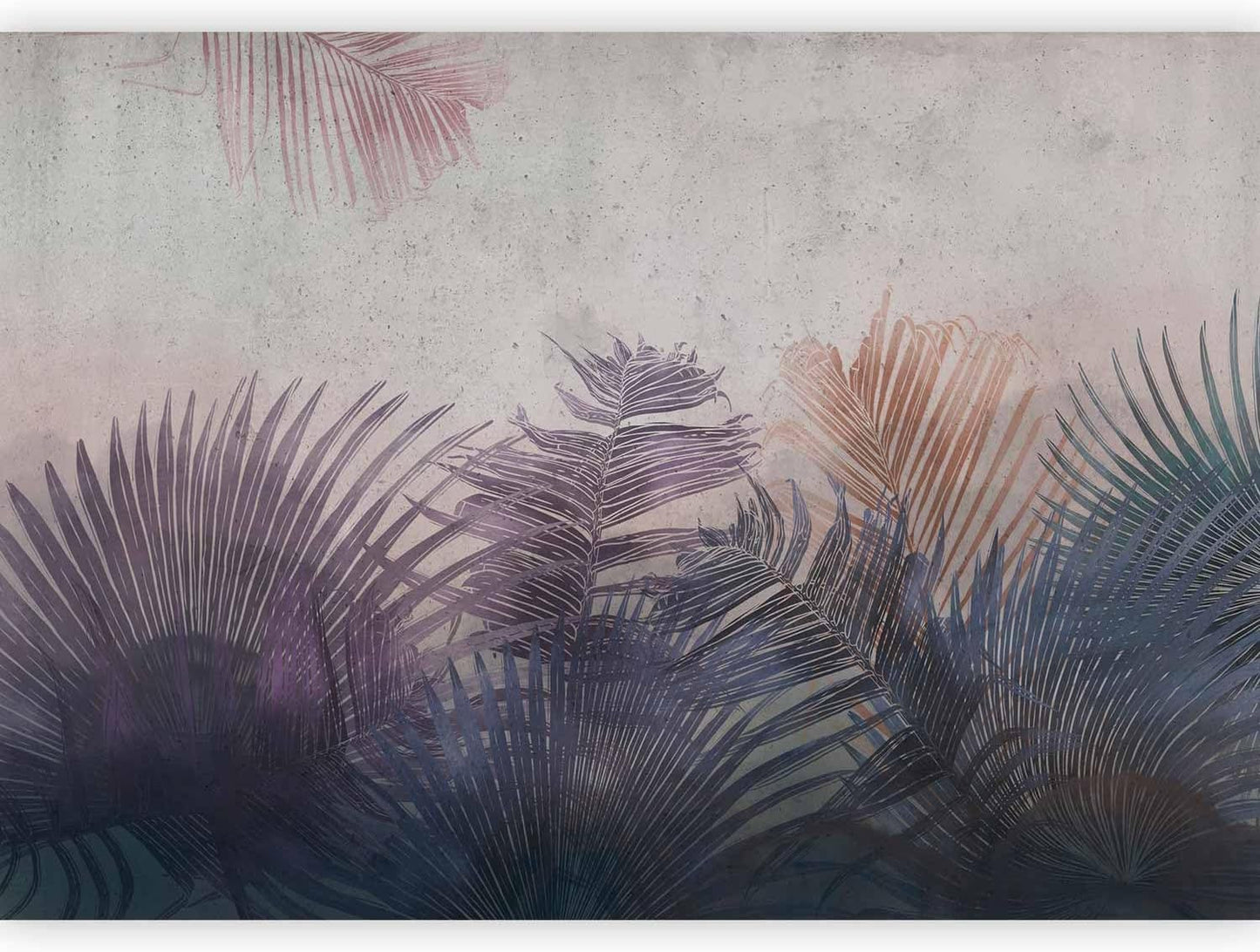 artgeist Wall Mural Jungle 116x83 in - XXL Peel and Stick Self-Adhesive Wallpaper Removable Large Sticker Foil Wall Decor Print Picture Image Design Leaves Botanical Nature Purple Grey b-A-0827-a-a