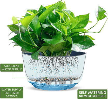 Dexceder 9.8 Inch Self Watering Hanging Planters Indoor Outdoor, Thickened Hanging Basket Flower Plant Pot (2 Pack, Deep Blue)