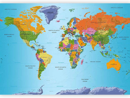 artgeist Wall Mural World Map 193x138 in - XXL Peel and Stick Self-Adhesive Wallpaper Removable Large Sticker Foil Wall Decor Print Picture Image Design Map of The World k-A-0095-a-a