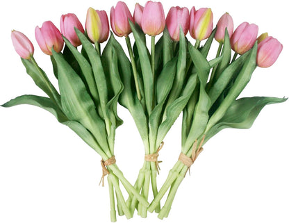 15pcs Artificial Tulips Flowers, Fake Tulips Real Touch, Faux Latex Bouquets, for Party Wedding Home Room Decoration (Pink)