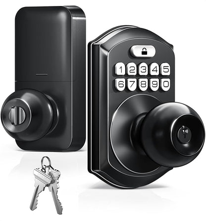 TEEHO TE003 Keyless Entry Keypad Door Lock with Handle, Electronic Digital Smart Locks for Front Door, Smart Door Knob with Code for Bedroom, Auto Lock, Passage Mode, Easy to Install, Matte Black