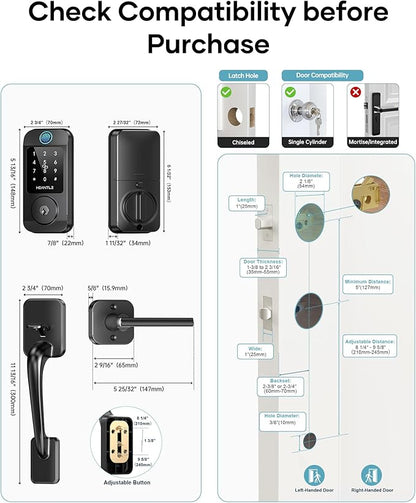 Wi-Fi Front Door Lock Set - HEANTLE Smart Locks for Front Door Built-in WiFi Keyless Entry Deadbolt with Handle Set Fingerprint Smart Electronic Deadbolt, Works with Alexa & Google Assistant Black