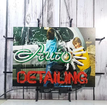 Auto Detailing Shop GLASS Neon Signs,GLASS Neon Light for Office Cafe Party Man Cave Neon Light Art Wall Lights 24 X 20 Inches