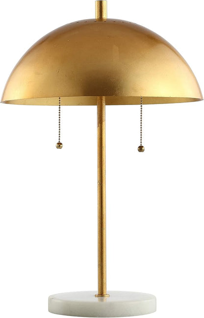 JONATHAN Y 20.75" Gold/White Marble 2-Light LED Table Lamp for Modern Bedside Decor, Glam Desk Lamp, Gold Metal Dome Shade, Pull Chain Switch, Bulbs Included JYL1071A