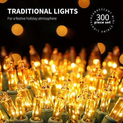 300LIGHTS(2*150L) YELLOW Extra-Bright With End Connectors Christmas Decorative Light 19.44m UL Certified Mini String Light Set Waterproof for Home Garden Holiday Tree Party Patio Decor Wedding