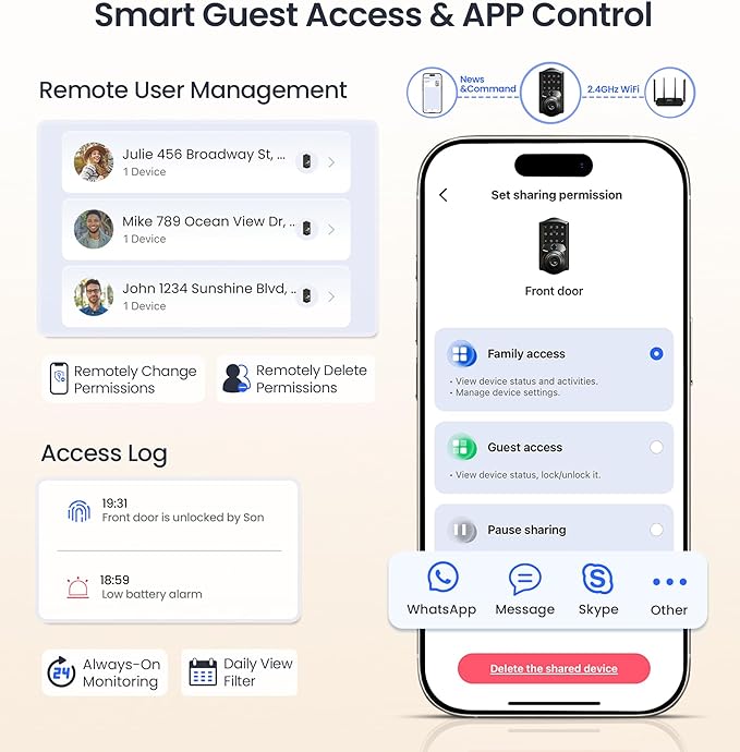 Veise VE028 Built-in Wi-Fi Smart Lock with Knob, Fingerprint Keyless Entry with Handle, App Remote & Voice Control, Electronic Digital Keypad for Front Door and Bedroom, IP65 Waterproof, Matte Black