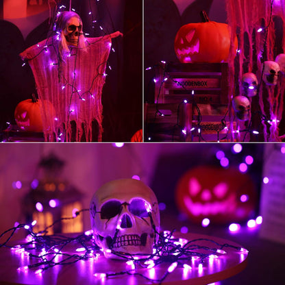 BrizLabs Purple Halloween Lights, 33ft 100 LED Halloween String Lights, 8 Modes Battery String Light with Timer, Indoor Outdoor Battery Purple Tree Light for Party Christmas Tree Bedroom Patio Decor