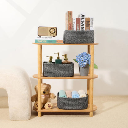 Small Storage Baskets for Organizing | Closet Organizer Bins | Shelf Toy Basket | Woven Rope Baskets | Cube Decorative Box | Shallow Basket | 11.5x7.5x4.7” | 4 Packs Dark Gray