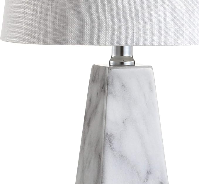JONATHAN Y 20.5" White Marble Finish Modern Resin Table Lamp for Bedroom Living Room, Contemporary Faceted Bedside Lamp with White Linen Shade, LED Bulb Included JYL1037A