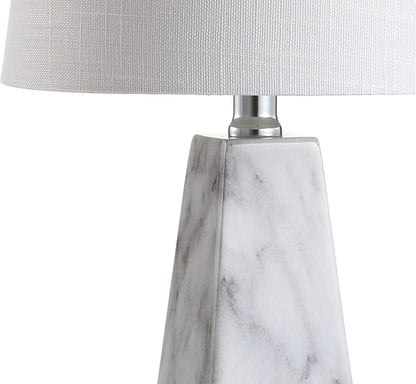 JONATHAN Y 20.5" White Marble Finish Modern Resin Table Lamp for Bedroom Living Room, Contemporary Faceted Bedside Lamp with White Linen Shade, LED Bulb Included JYL1037A