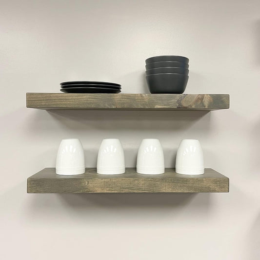 URBANDI, Rustic Floating Shelves, Set of 2, Hidden Bracket, Solid Wood, Heavy Duty, Wall Mounted Shelves, (Grey, 48Wx6D)