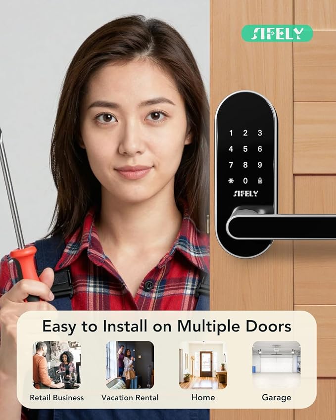 Keyless Entry Keypad Smart Door Lock with Handle & Knob – Digital Deadbolt for Front, Bedroom, Office & Interior Doors, App Control for Airbnb, Guests & Kids, Easy DIY Install (No Fingerprint)