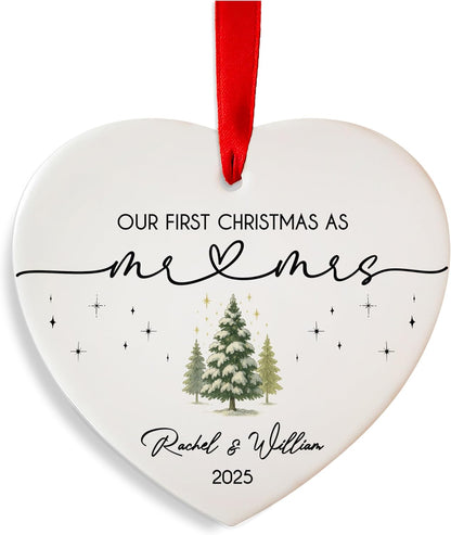 Personalized Our First Christmas as Couple Ornament – Custom Holiday Decoration – Wedding Gift, Newlywed Keepsake or Bridal Shower Favor for Couples Celebrating Their First Christmas Together