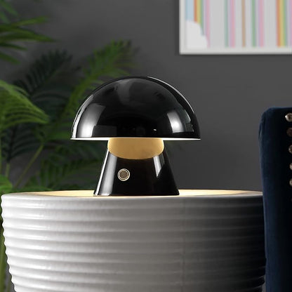 JONATHAN Y 7" Black Rechargeable Cordless Mushroom Table Lamp, Portable LED Nightstand Lamp for Bedroom Living Room, Metal Shade, 3-Way Dimmable Touch Sensor Modern Accent JYL7116A