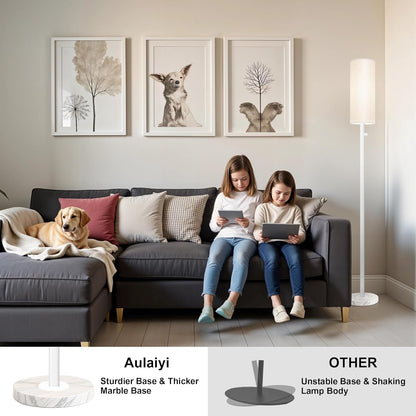 Floor Lamp for Living Room,Dimmable Floor Lamp with LED Bulb,Modern Standing Lamp with Marble Base,Tall Standing Lamps for Living Room,Bedroom,Office,Reading and Nursery(White)