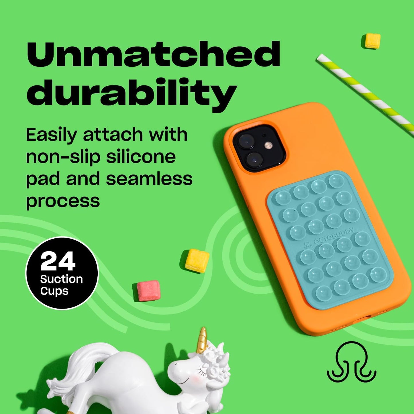 Classic - Silicone Suction Phone Case Adhesive Mount - Hands-Free, Strong Grip Holder for Selfies & Videos - iPhone & Android Compatible - 2.25″ x 3.25″, Pastel Turquoise