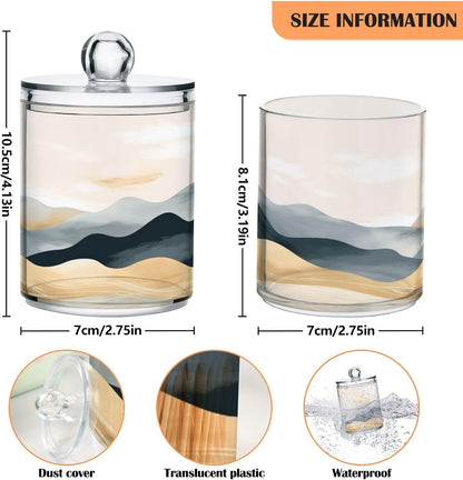 2 Pack Qtip Holder Organizer Dispenser Marble Mountain Bathroom Storage Canister Cotton Ball Holder Container for Cotton Pads/Swabs/Floss
