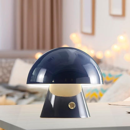 JONATHAN Y 7" Navy Rechargeable Cordless Mushroom Table Lamp, Portable LED Nightstand Lamp for Bedroom Living Room, Metal Shade, 3-Way Dimmable Touch Sensor Modern Accent (JYL7116E)