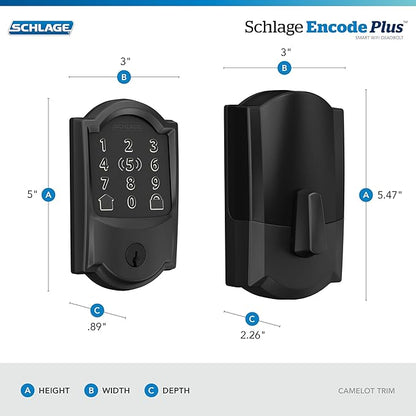 Schlage Encode Plus Smart Wi-Fi Lock for Front Door, Keyless Entry Deadbolt, Unlock with Apple Watch, Built-in WiFi and App Control, Easy Install, Alexa & Apple HomeKit Compatible, Matte Black