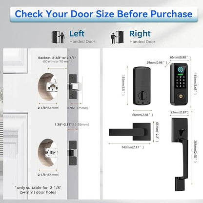 Fingerprint Smart Door Lock with Handle Set, Keyless Entry Door Lock with Keypad,5-in-1 Deadbolt,Bluetooth Deadbolt with Auto Lock,Black