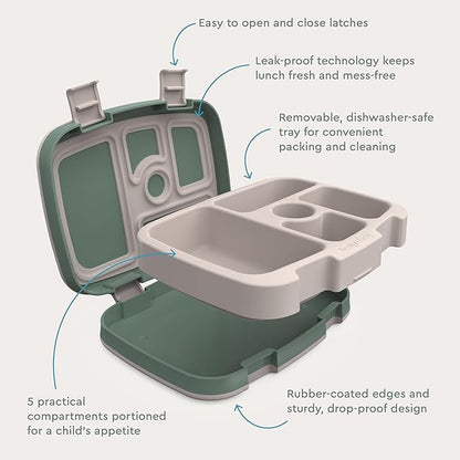 Bentgo Kids Prints Leak-Proof, 5-Compartment Bento-Style Kids Lunch Box - Ideal Portion Sizes for Ages 3-7, Durable, Drop-Proof, Dishwasher Safe, & PFAS & BPA-Free Materials (Dino Fossils)