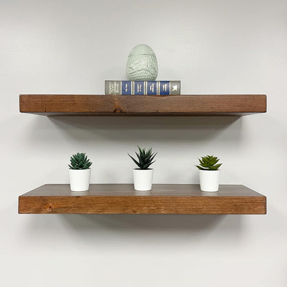 URBANDI, Rustic Floating Shelves, Set of 2, Hidden Bracket, Solid Wood, Heavy Duty, Wall Mounted Shelves, (Provincial, 24Wx8D)
