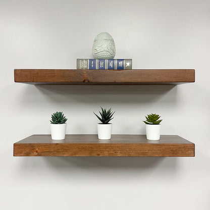 URBANDI, Rustic Floating Shelves, Set of 2, Hidden Bracket, Solid Wood, Heavy Duty, Wall Mounted Shelves, (Dark Brown, 12Wx8D)