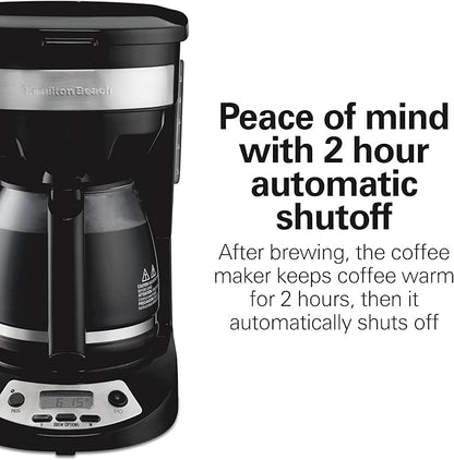 Hamilton Beach 12 Cup Programmable Drip Coffee Maker Machine, Regular & Bold Brew Options, Auto Pause and Pour, Glass Carafe, Black with Stainless Accents (46299J)