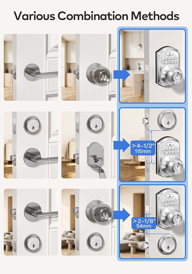 TEEHO TE003 Keyless Entry Keypad Door Lock with Handle, Electronic Digital Smart Deadbolt Locks with 2 Backup Keys, Door Knob with Code for Front Door Bedroom, Auto Lock, Easy to Install, Satin Nickel