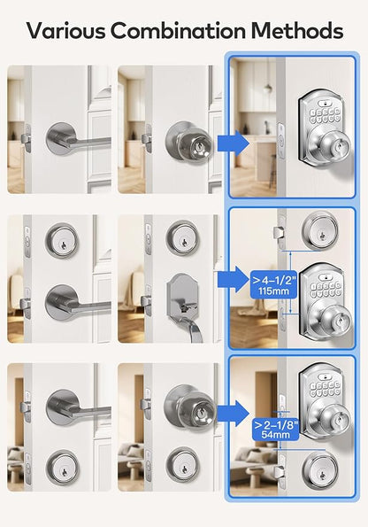 TEEHO TE003 Keyless Entry Keypad Door Lock with Handle, Electronic Digital Smart Deadbolt Locks with 2 Backup Keys, Door Knob with Code for Front Door Bedroom, Auto Lock, Easy to Install, Satin Nickel