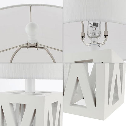 JONATHAN Y 21.5" White Farmhouse Wood Table Lamp for Bedside and Living Room, White Linen Drum Shade, Rustic Modern Desk Lamp for Bedroom, LED Bulb Included (JYL1062B-SET2)