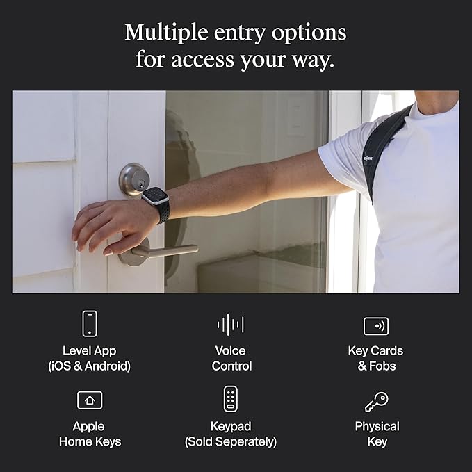 Level Lock+ WiFi Deadbolt Smart Lock - World's Smallest Smart Lock Plus Apple Home Key - Lock/Unlock Anywhere - Level App for iOS & Android - Works with Apple Home, Alexa, GoogleHome (Satin Nickel)
