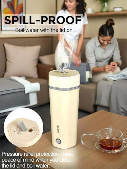 balbali Travel Kettle - 12oz Portable Electric Kettle for Boiling Water - Self Heating Cup/Thermos - Single Size Personal Tea Maker -Hot Water Boiler/Heater/Warmer - Yellow