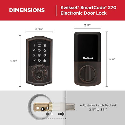 Kwikset SmartCode 270 Keyless Entry Electronic Touchpad Deadbolt Door Lock with Auto-Lock, Custom User Codes, Advanced Security in Venetian Bronze Traditional