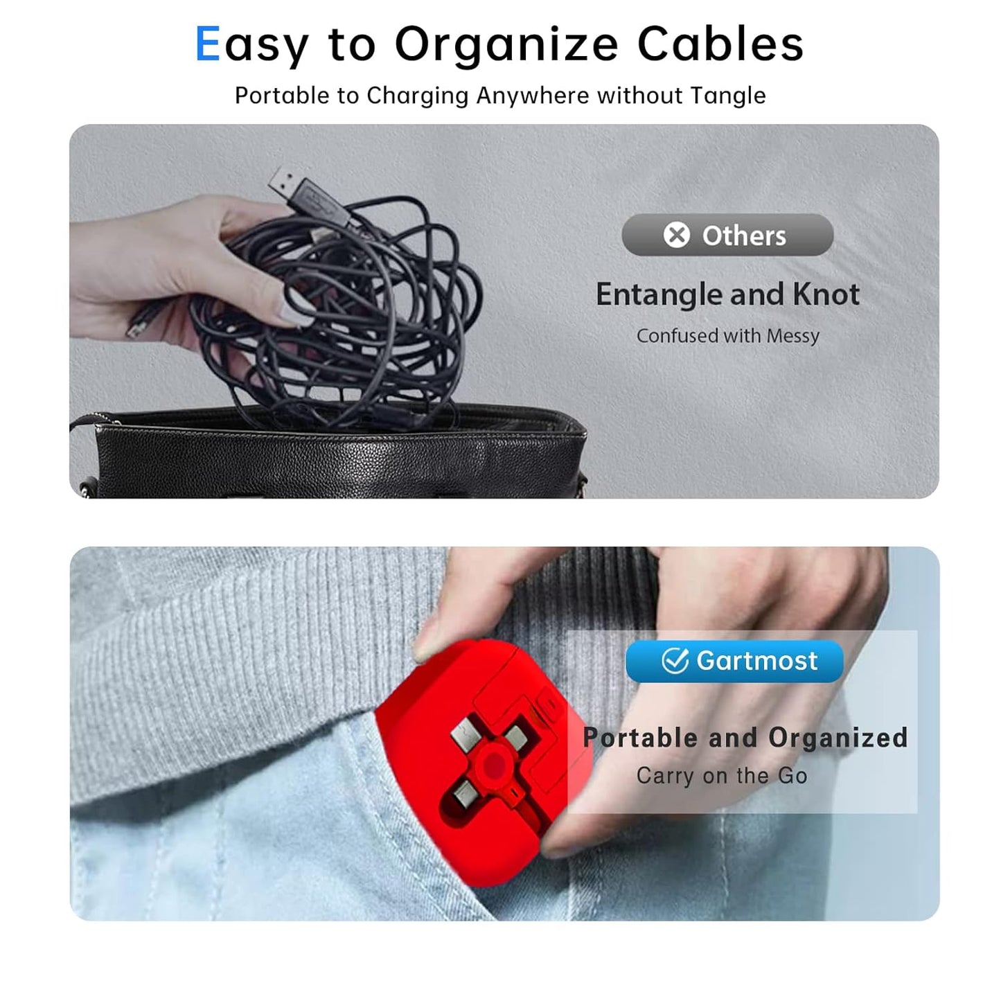 Three in One Charging Cable Cord. 3 in 1 Charging Cable Retractable. Compatible USB C(Type-C)/Micro USB/IP, Compatible with Phone, Android, Tablet (Red)