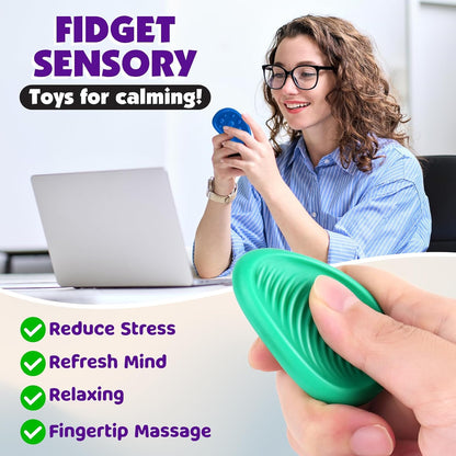 Fidget Toys Adults Sensory Stone: 6 Pack Textured Worry Stone for Autism Kids Calming Down - Fidget Stress Toys for Anxiety Relief - Small Students Prizes Fidget Toys