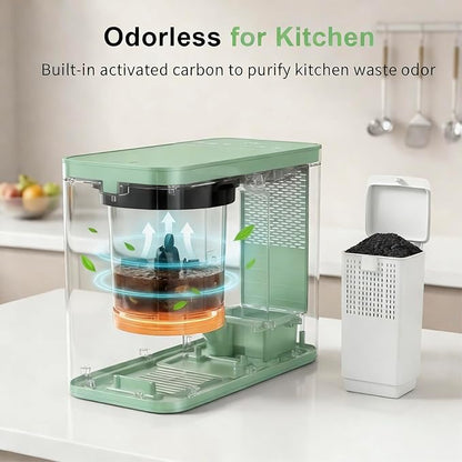 Electric Composter for Kitchen, 3.2L Smart Odorless Compost Bin, Low Noise & Odorless, Indoor Countertop Food Waste Composter with LED Display, One-Touch Operation, Auto-Cleaning, EC04 (Green)